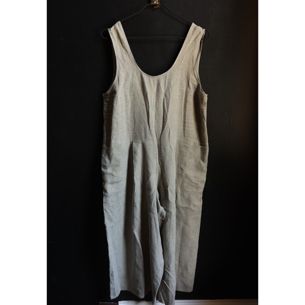 Vintage FLAX Linen Sleeveless Wide Leg Lagenlook Romper Jumpsuit Minimalist Boho